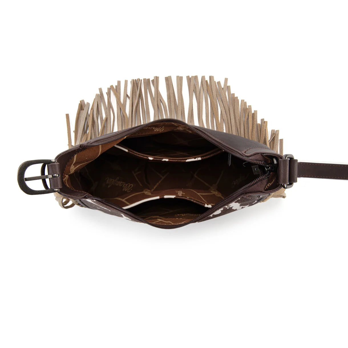 Wrangler Cow Print Fringe Shoulder Hobo Bag