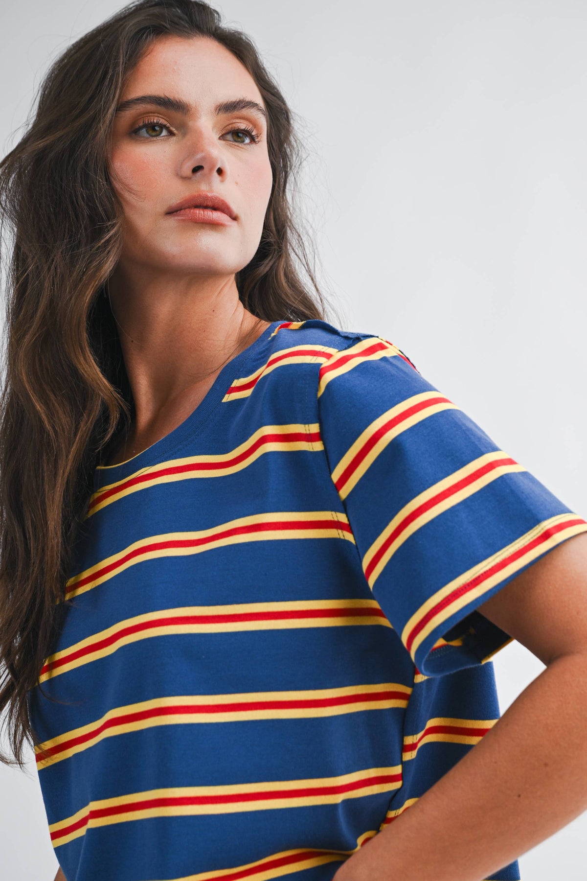 Striped Boxy Short Sleeve Tee - Navy