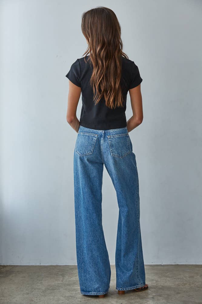 Knit Cotton Round Neck Short Sleeve Top