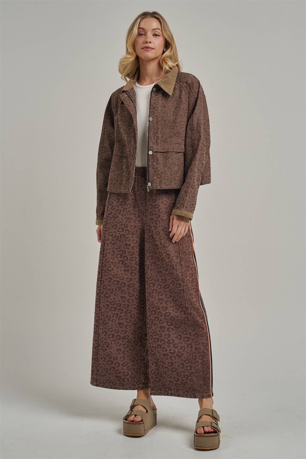 FALL VINTAGE LEOPARD WIDE LEG PANTS