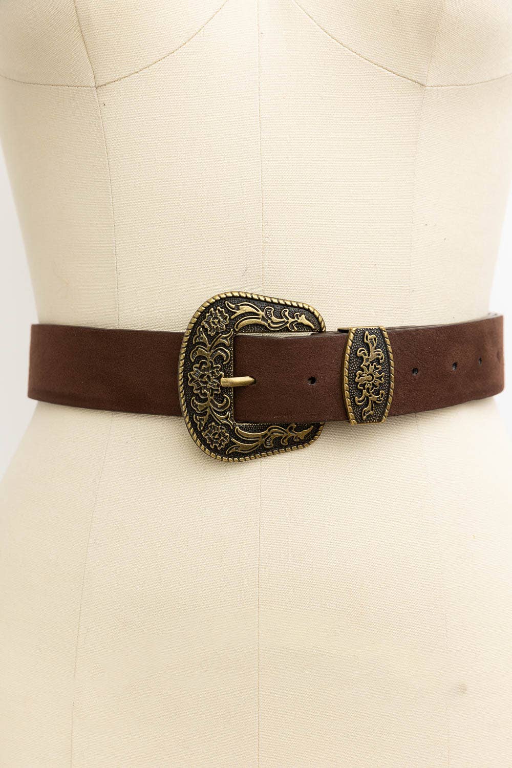 Antique Gold Western Buckle Suede Belt