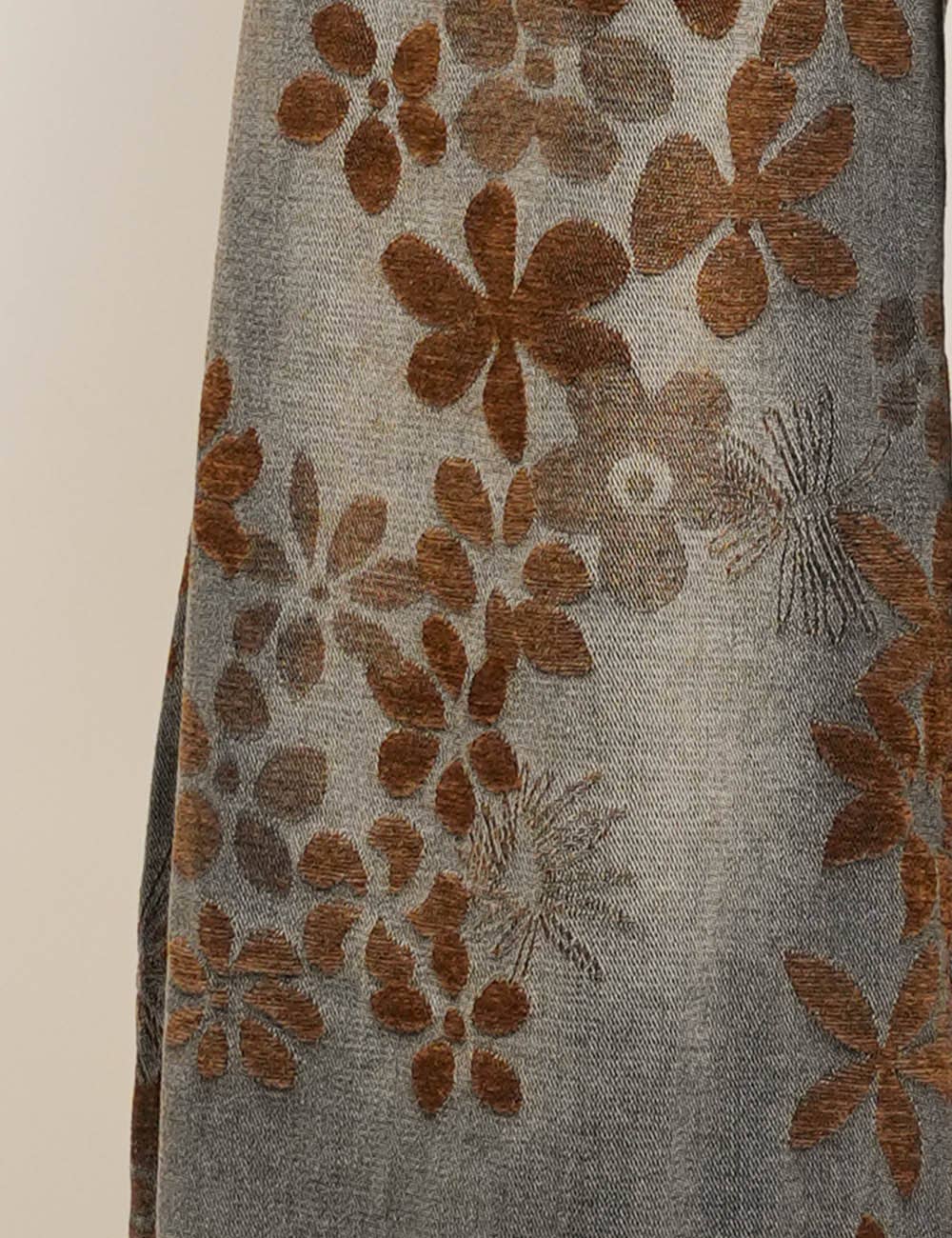 Floral Print Fleece Lined Wide Leg Denim Pants