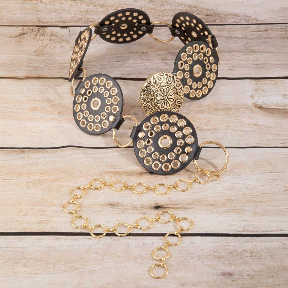 Studded Disc Floral Concho Chain Belt