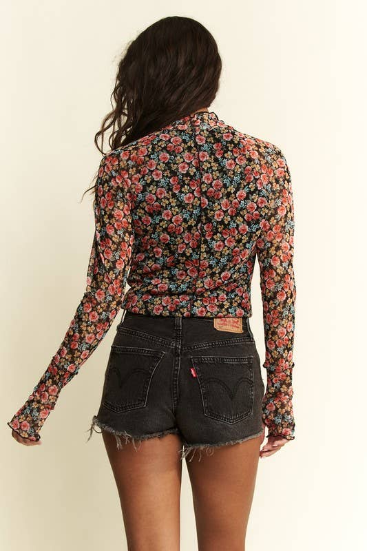 Mockneck Floral Mesh Top