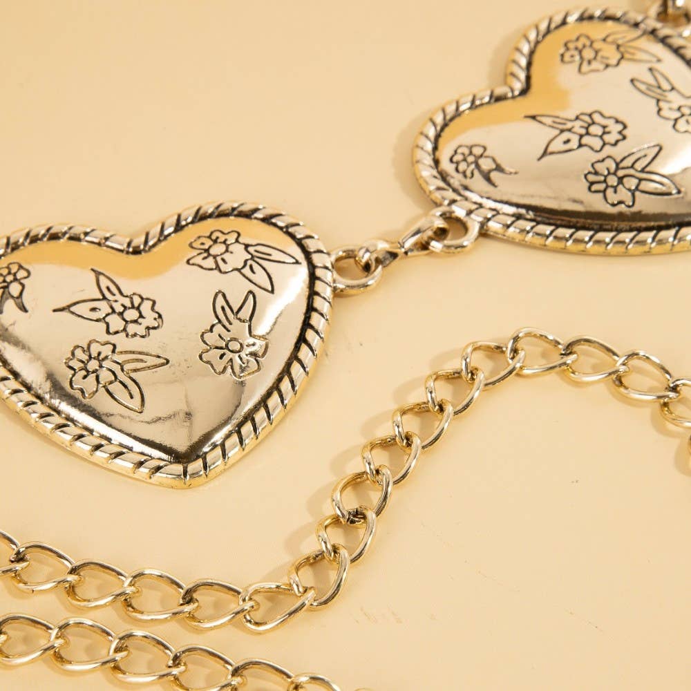 Floral Engraved Heart Chain Belt