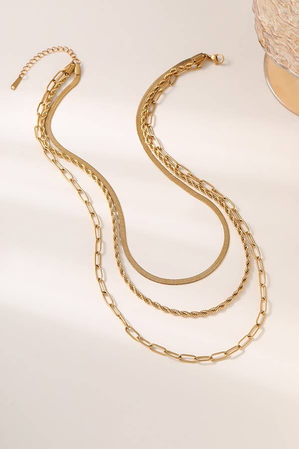 18K STAINLESS STEEL TARNISH FREE LAYERED NECKLACE