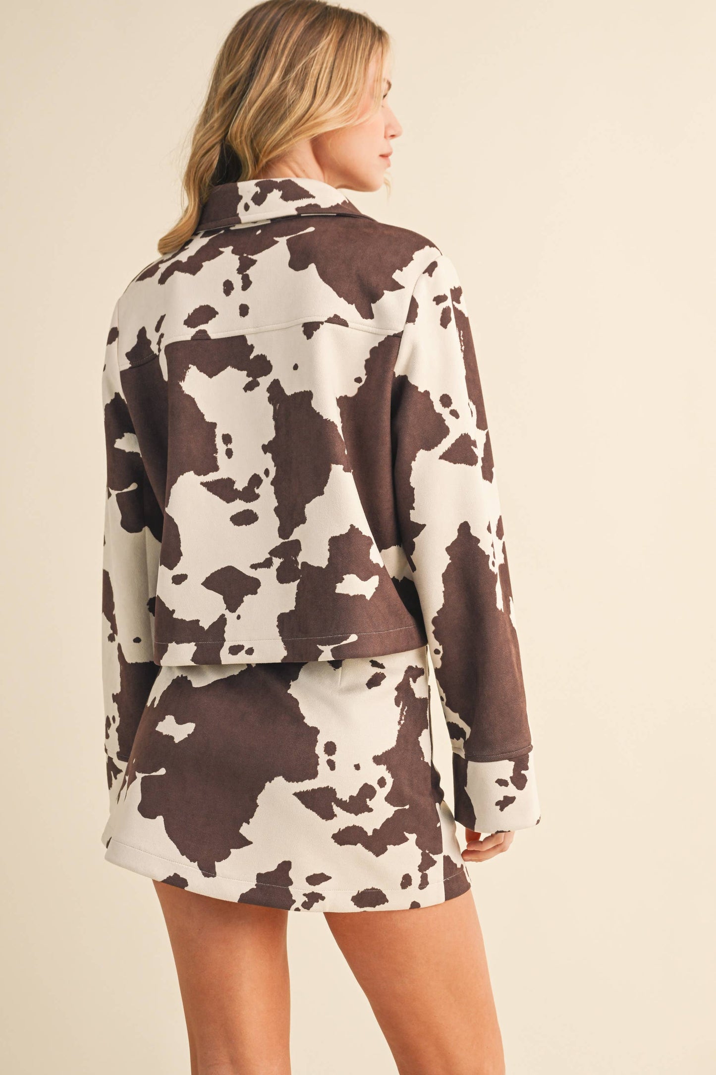 Cow Print Suede Skirt and Shirt Set