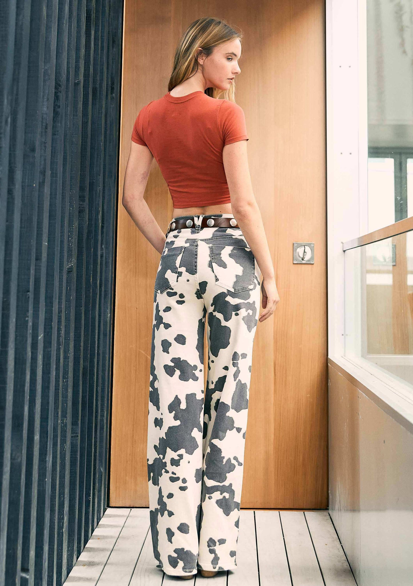Cow Print Wide Leg Jeans
