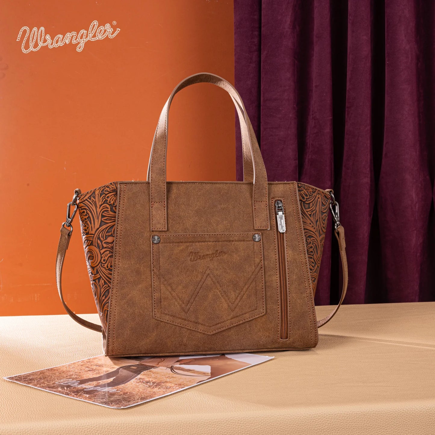 Wrangler Genuine Hair-On Cowhide Wide Tote/Crossbody- Brown