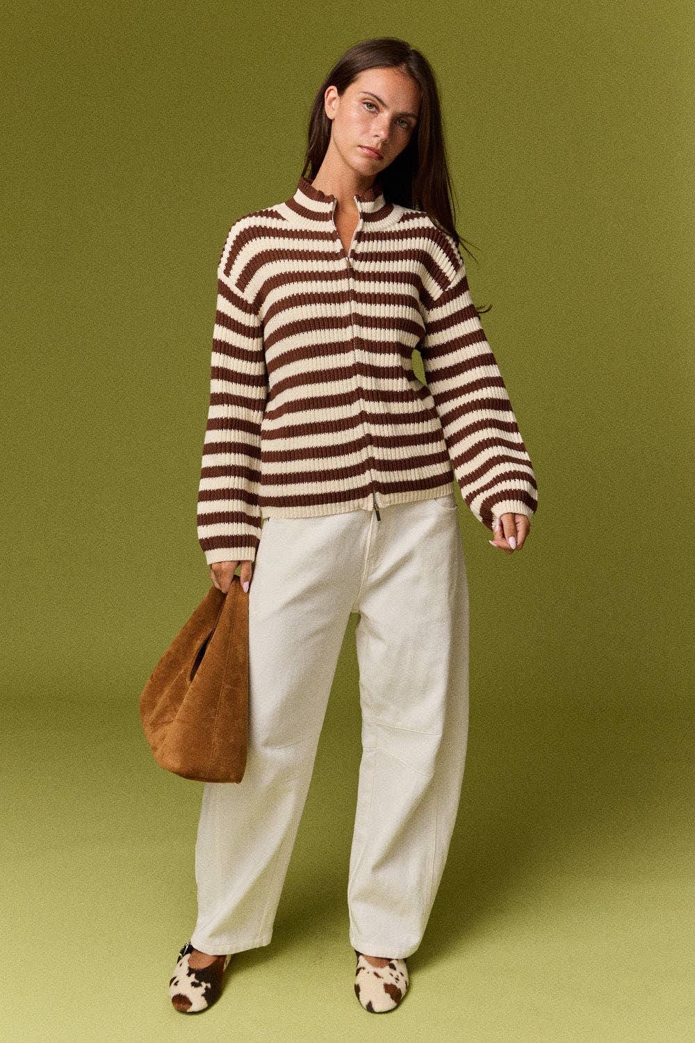 Marissa Rib Knit Striped Zip-Up Cardigan
