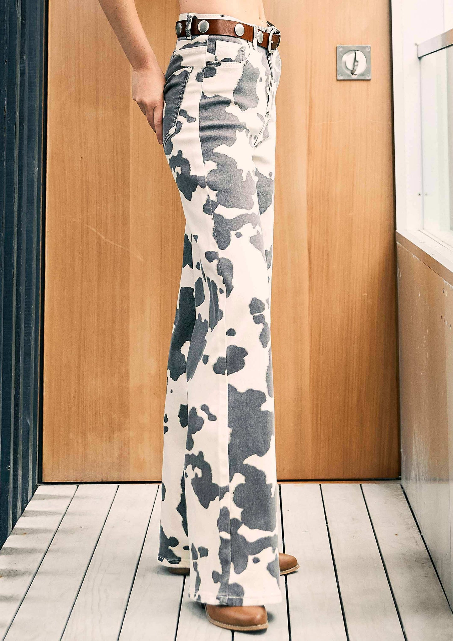 Cow Print Wide Leg Jeans