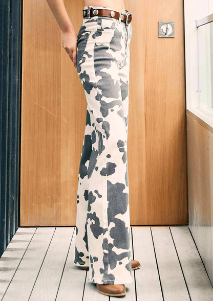 Cow Print Wide Leg Jeans
