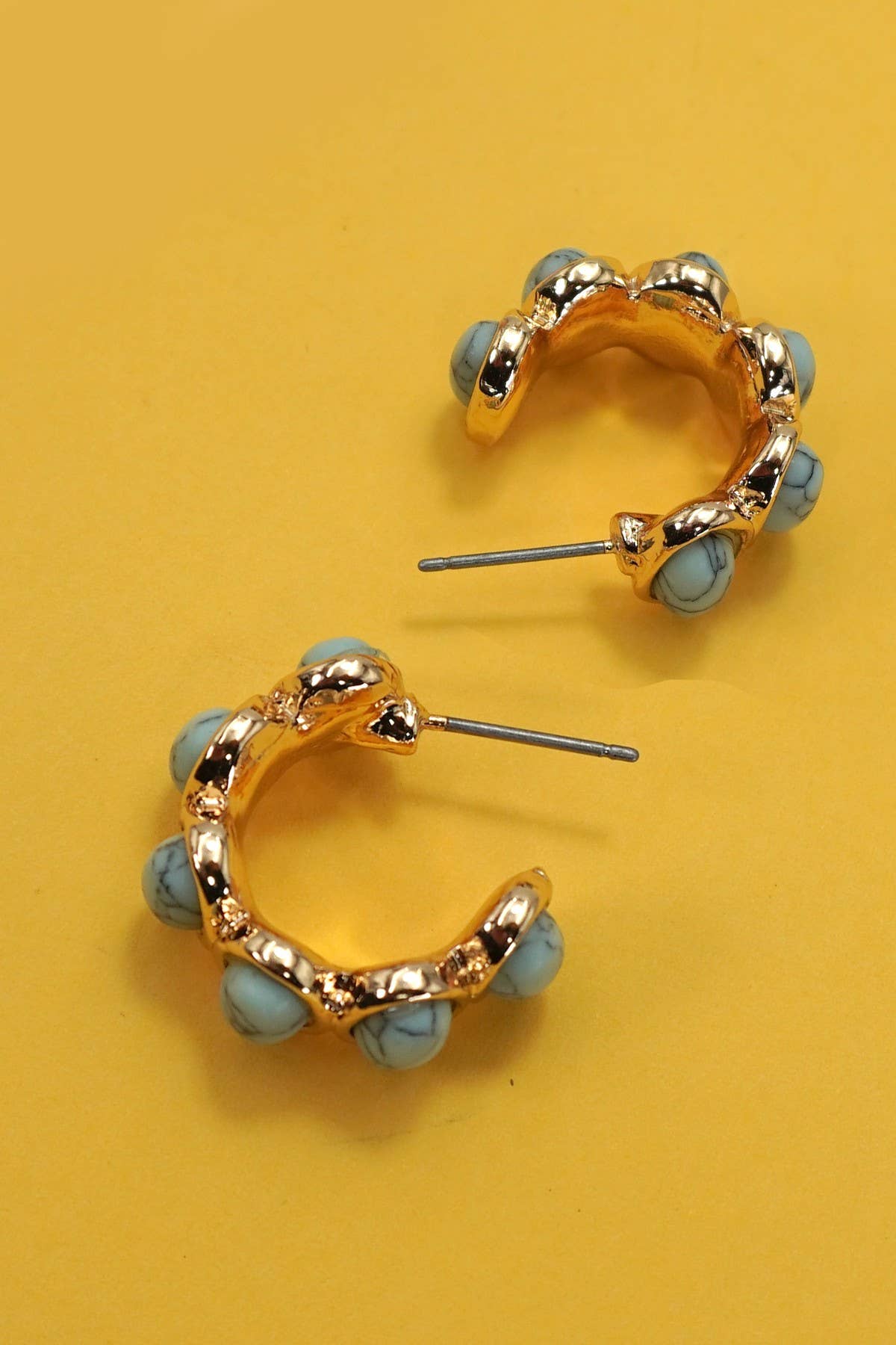 OVAL NATURAL STONE TURQ HOOP EARRINGS