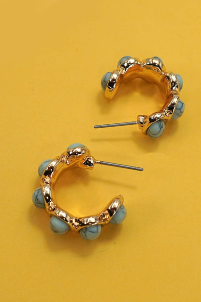 OVAL NATURAL STONE TURQ HOOP EARRINGS