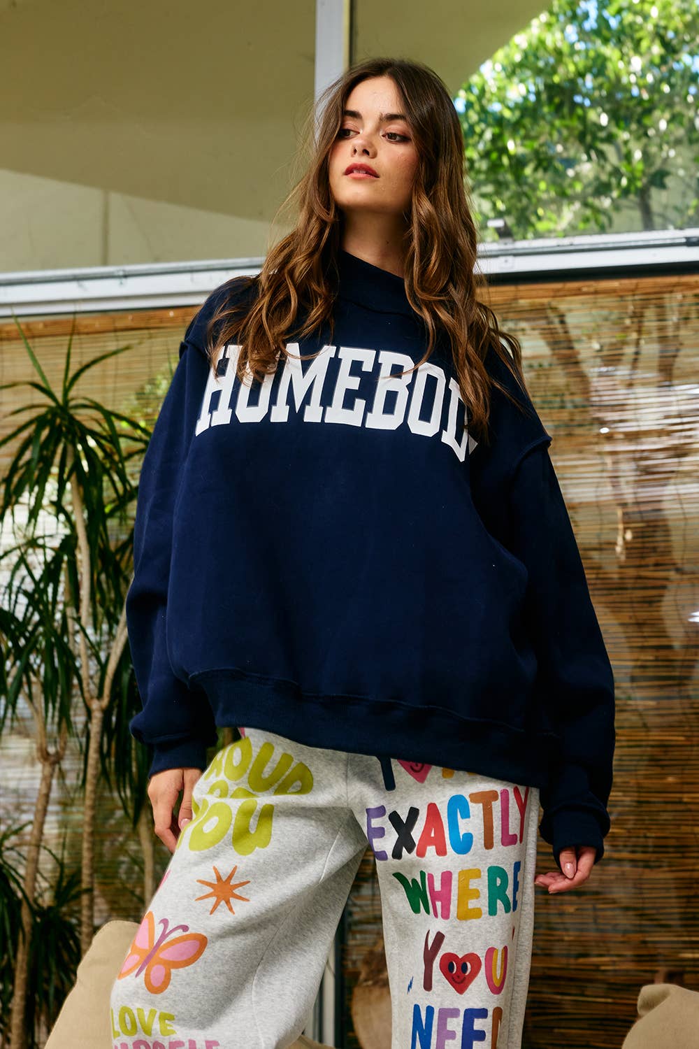 Reversible "HOMEBODY" Mock Neck Sweatshirt