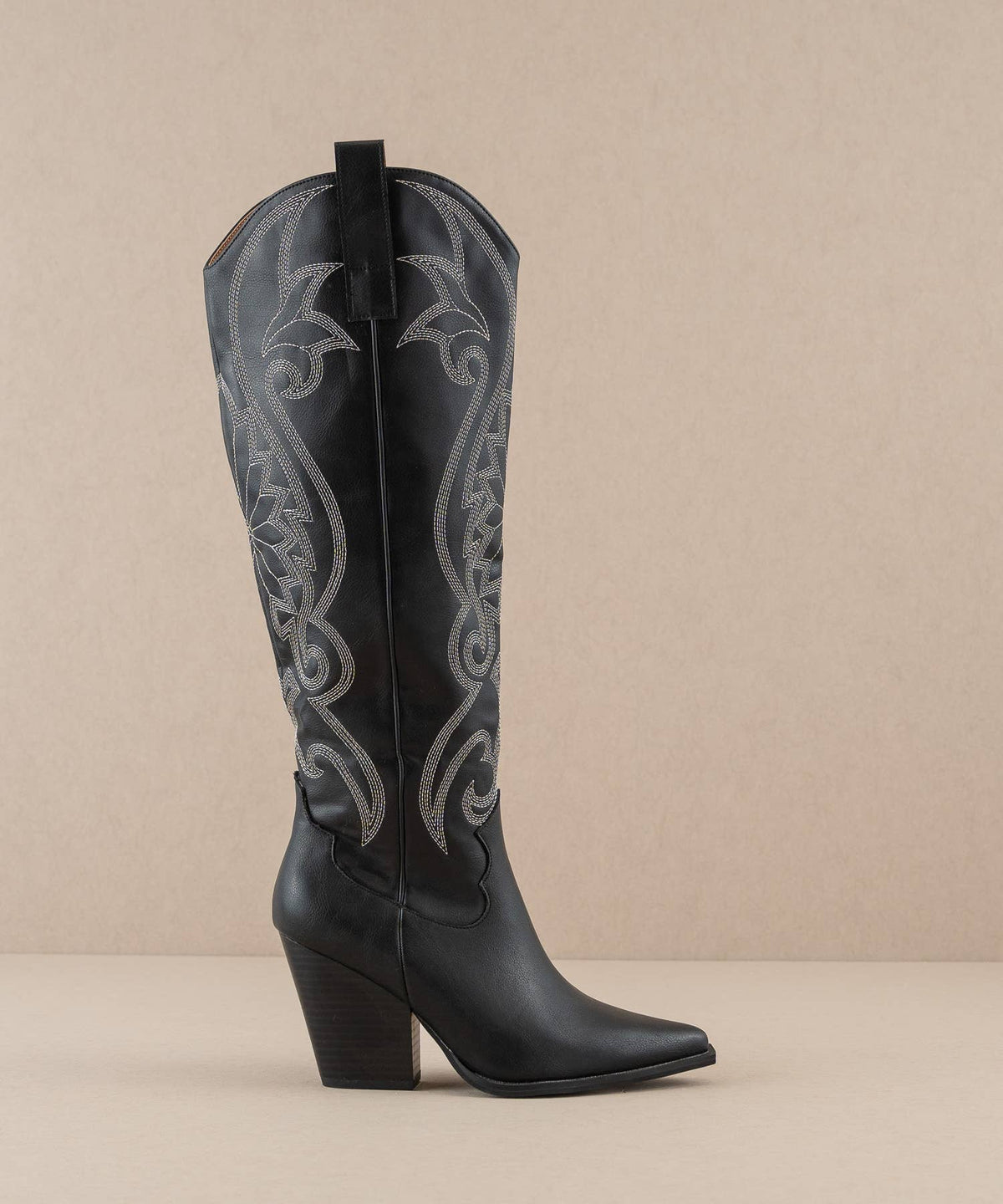The Astrid Black | Knee High Embroidered Cowboy Western Boot