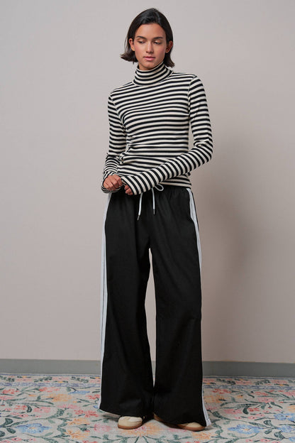 Wide Leg Side Stripe Linen Track Pant