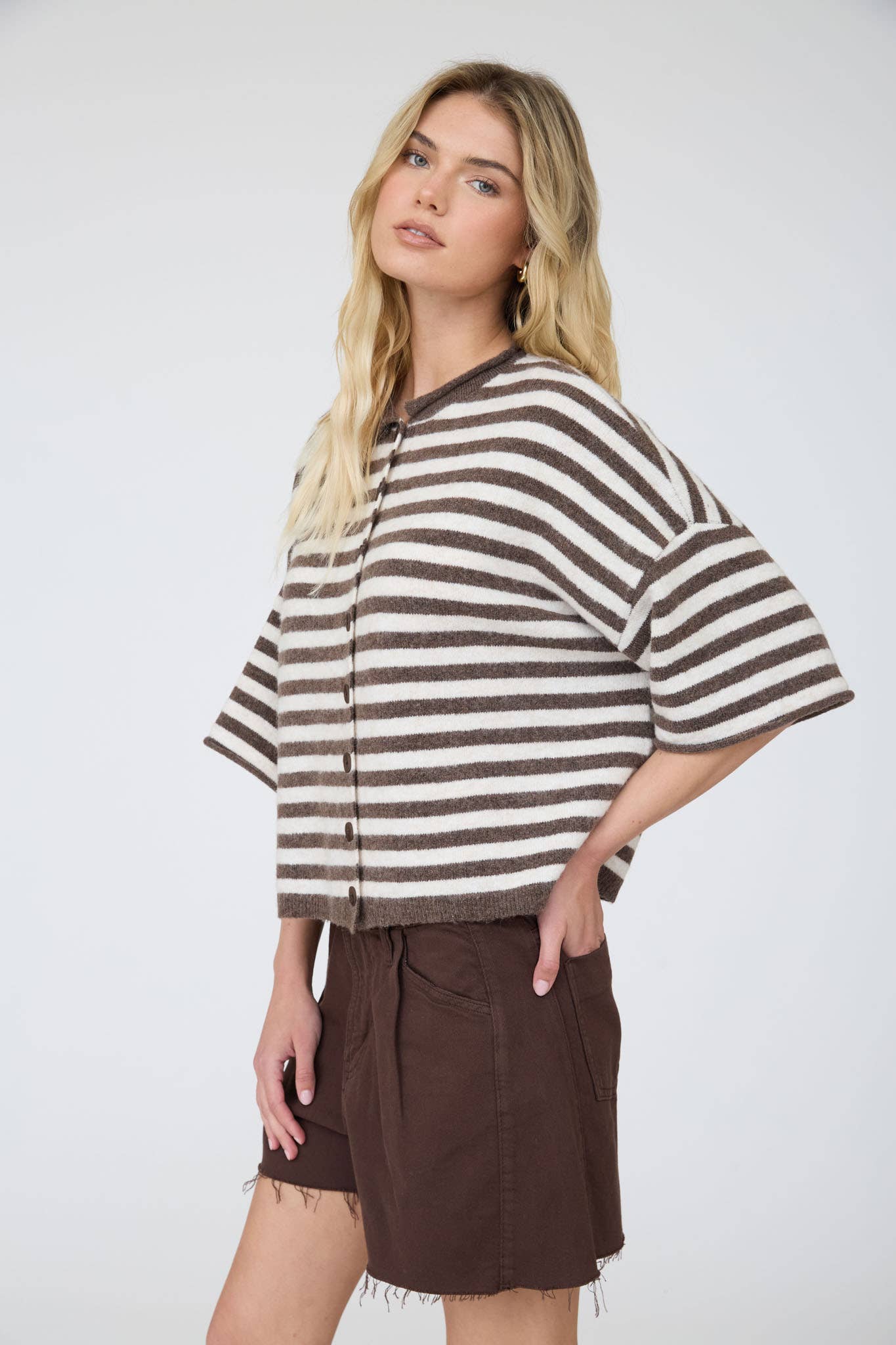 Short Sleeve Button Down Cardigan