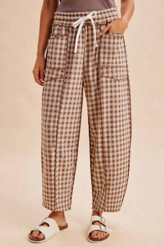 Soft Brushed Check Barrel Pants