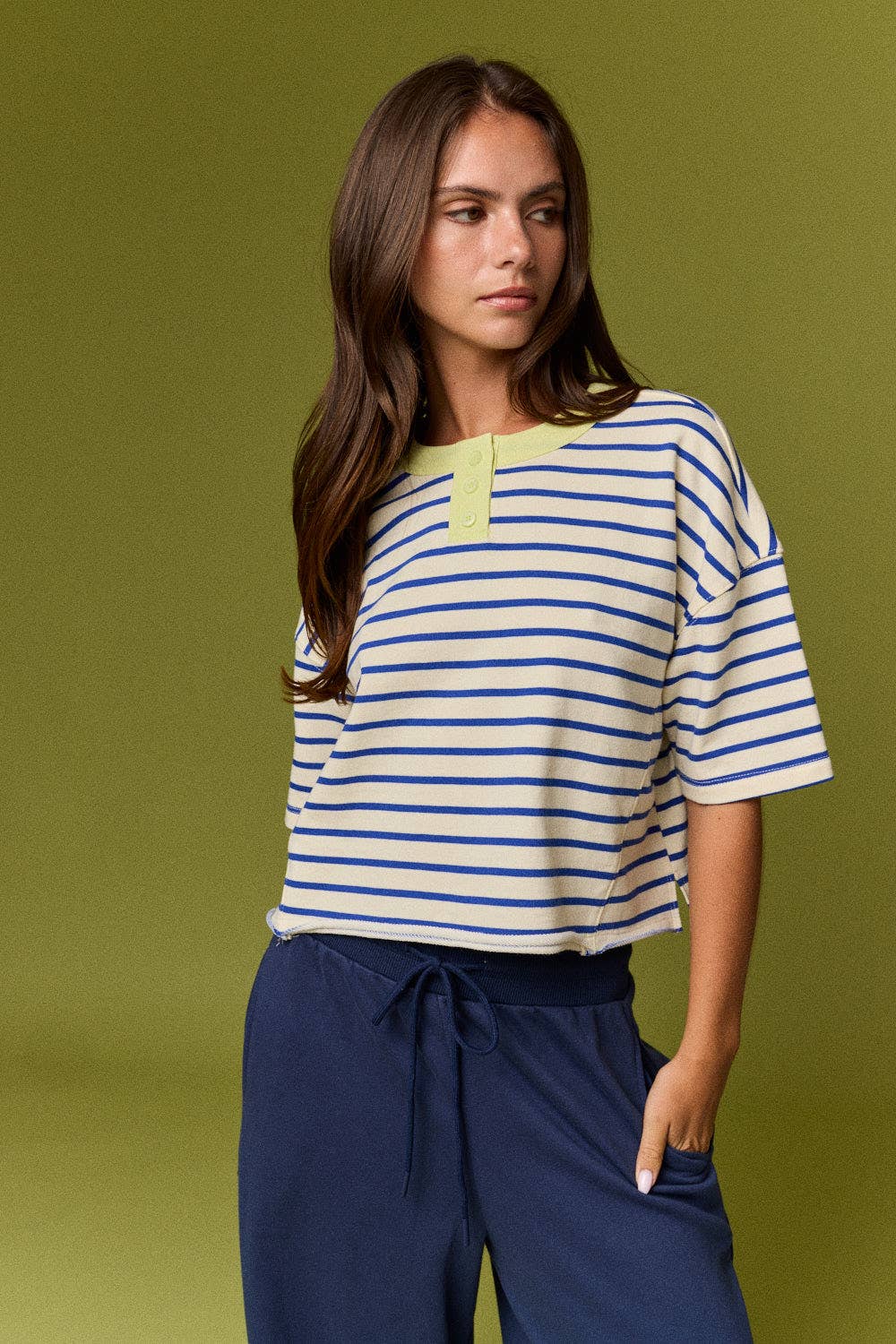 Henley Neck Stripe Top