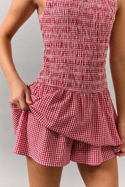 BOAT NECK SMOCKING BODICE LOW WAIST ROMPER