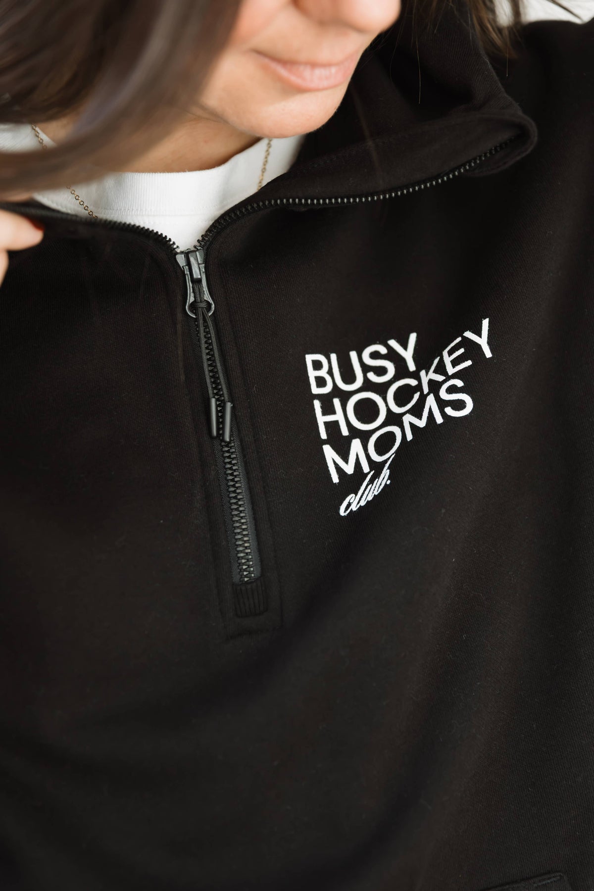 Busy Hockey Mom Half Zip Hoodie