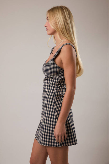 Navy Plaid Mini Dress