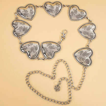 Floral Engraved Heart Chain Belt