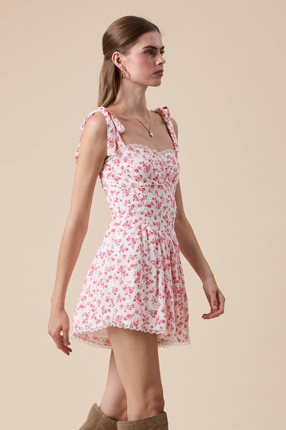 Floral Lace Trim Mini Romper