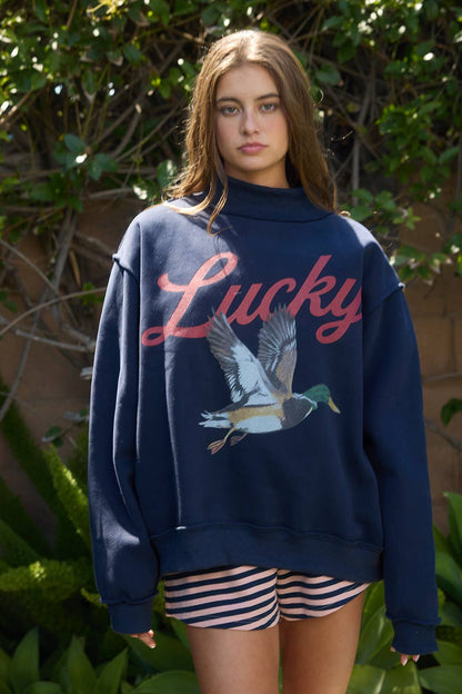 Reversible 'Lucky & Mallard' Mock-Neck Sweatshirt