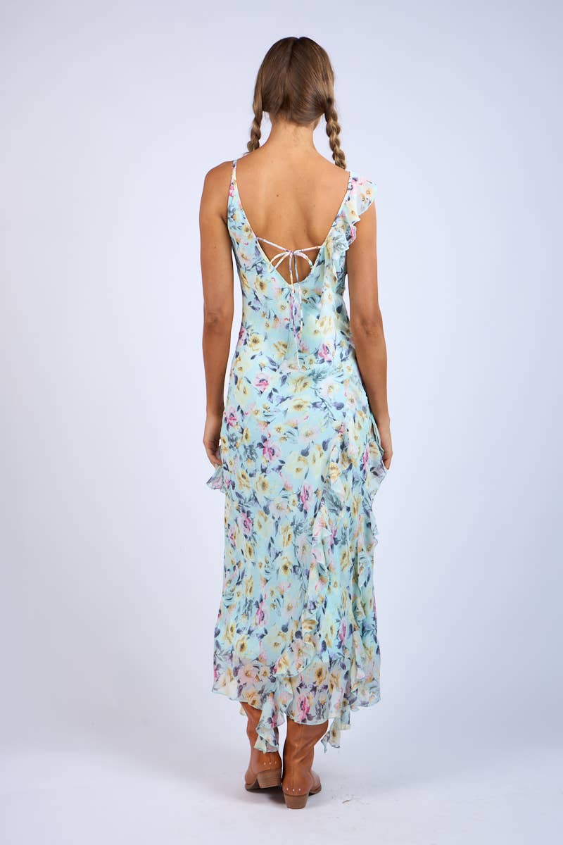 Floral Unbalanced Strap Maxi Dress