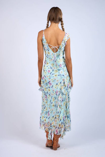 Floral Unbalanced Strap Maxi Dress