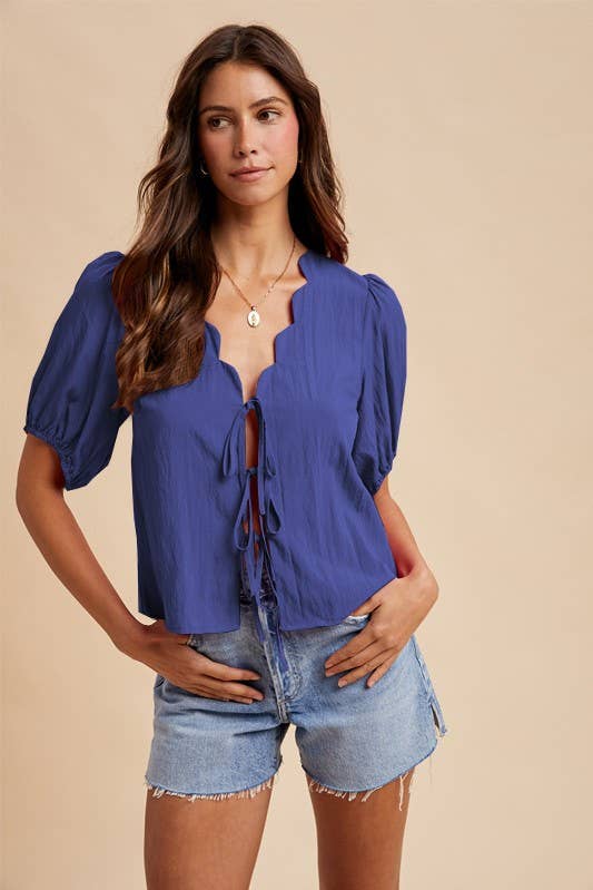 Scallop Detailed Tie Front Blouse