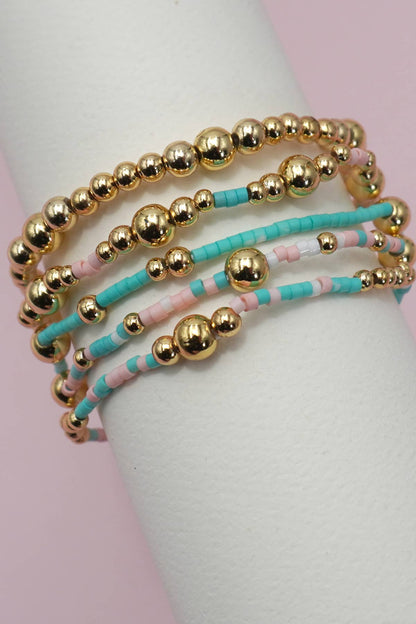MULTI LAYER NATURAL STONE BALL CHAIN LINK BRACELET