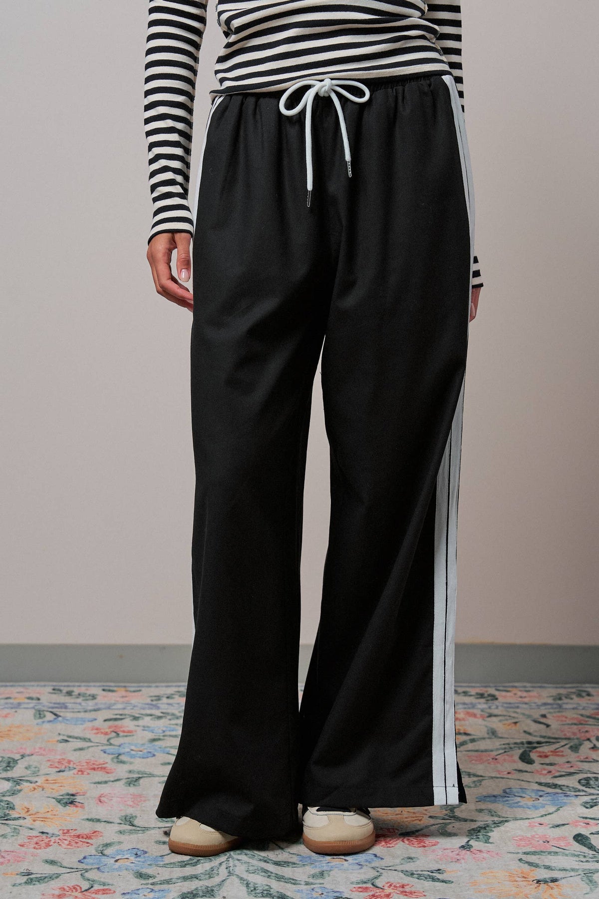 Wide Leg Side Stripe Linen Track Pant