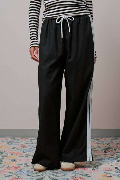 Wide Leg Side Stripe Linen Track Pant