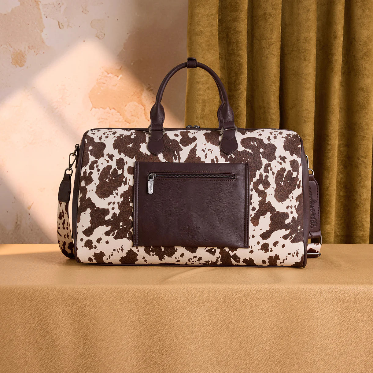 Wrangler Fringe Cowprint Crossbody Duffle