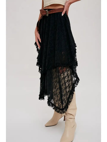 Lace Tier Midi Skirt