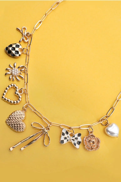 Checkered Heart Charm Necklace