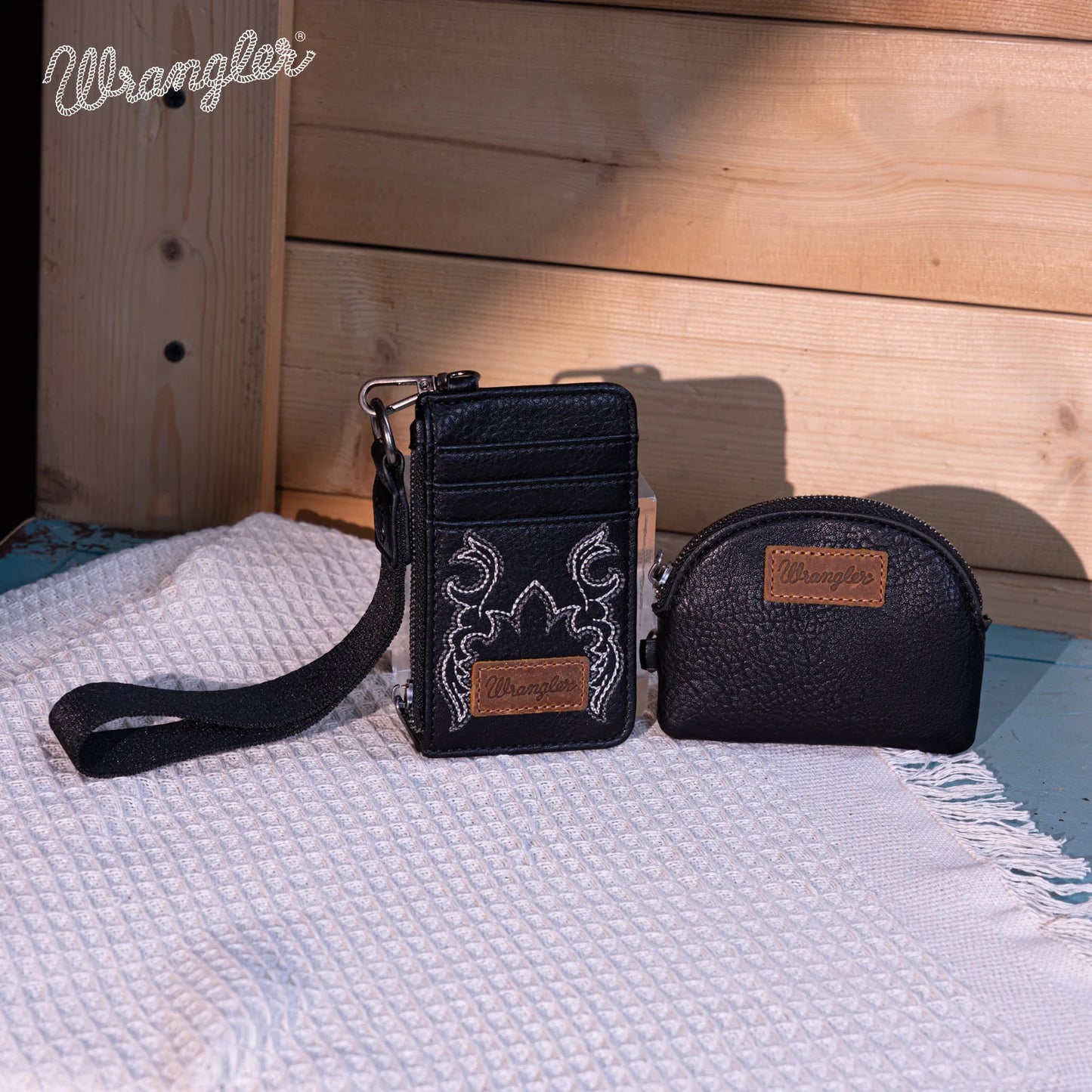 Wrangler Embroidered Dual Pouch Wristlet