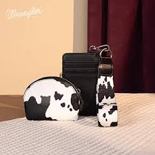 Cow Print Wrangler Dual Pouch Wristlet