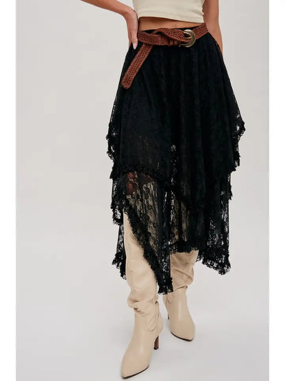 Lace Tier Midi Skirt