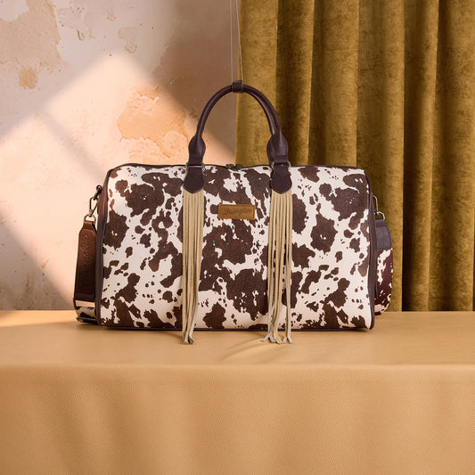 Wrangler Fringe Cowprint Crossbody Duffle