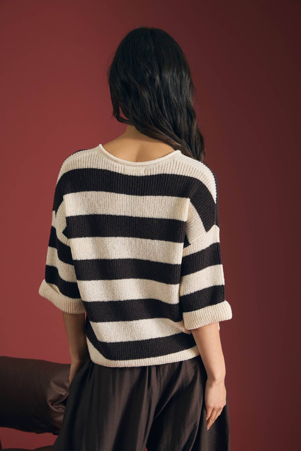 Wide Striped Short Sleeve Pull-Over