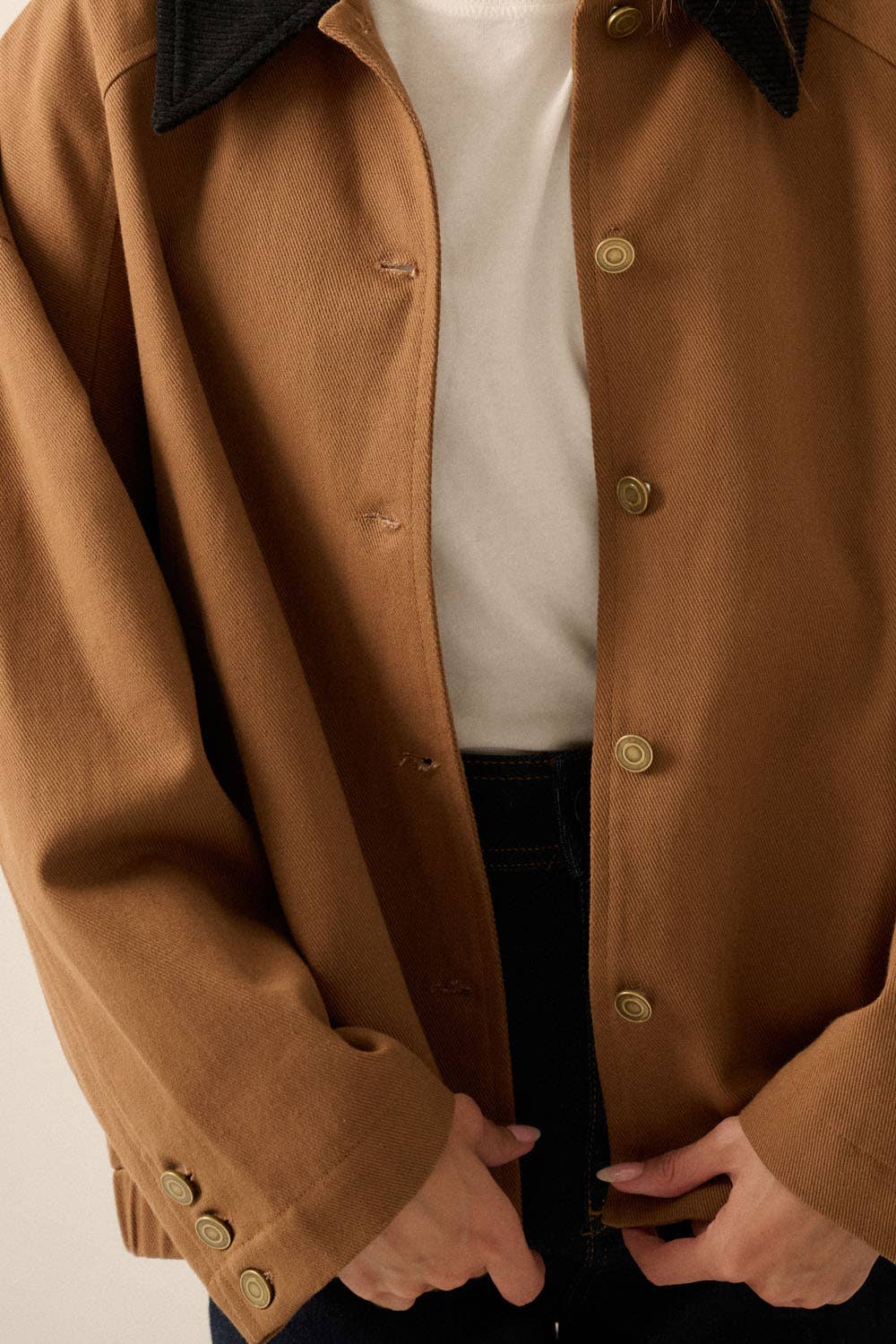 Corduroy Collar Oversize Twill Utility Jacket