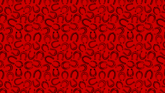 100% Silk Twilly Scarf with Horse Shoe Pattern: Red