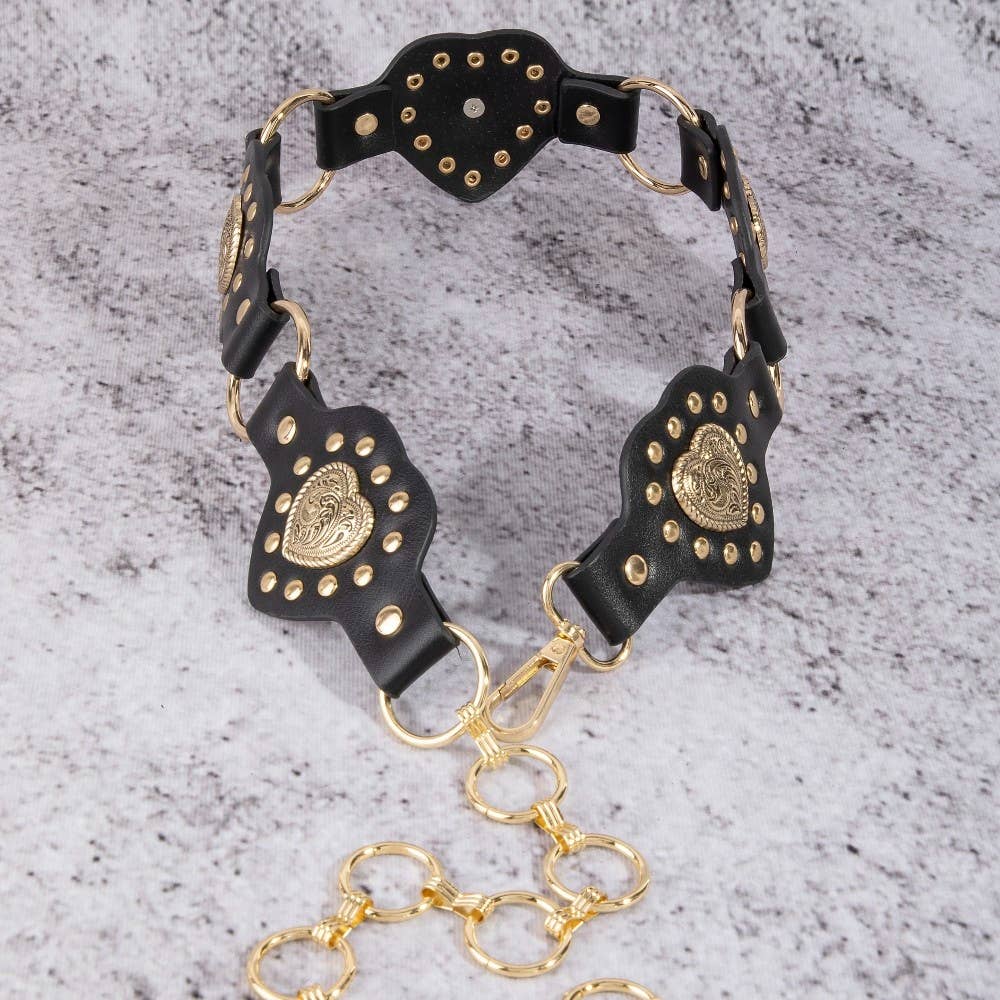 Heart Leather Panel Chain Belt