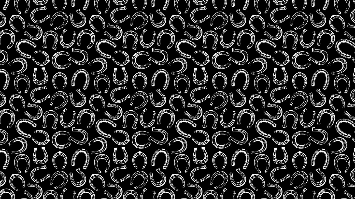 100% Silk Twilly Scarf with Horse Shoe Pattern: Black & White
