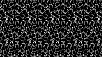 100% Silk Twilly Scarf with Horse Shoe Pattern: Black & White