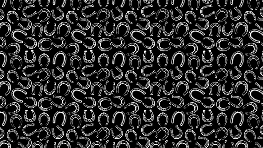 100% Silk Twilly Scarf with Horse Shoe Pattern: Black & White